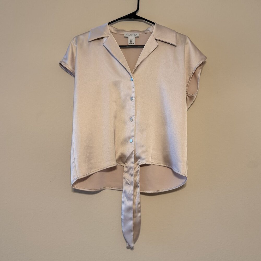 Rachel Zoe Ivory Satin Tie-Front Shirt